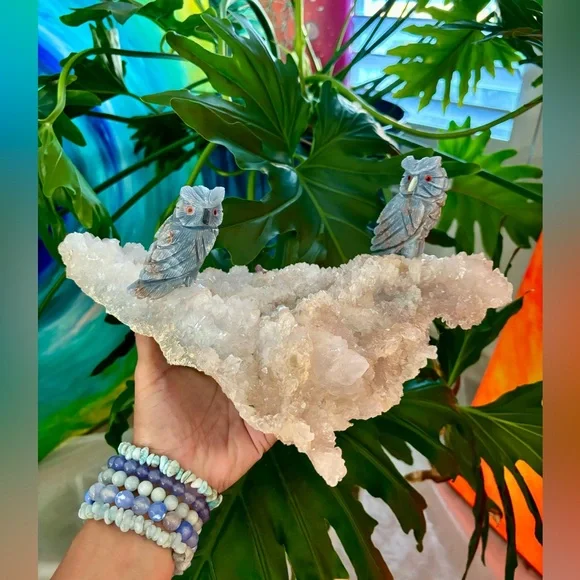 Owl carvings on Amethyst flower - Picture 3 of 8